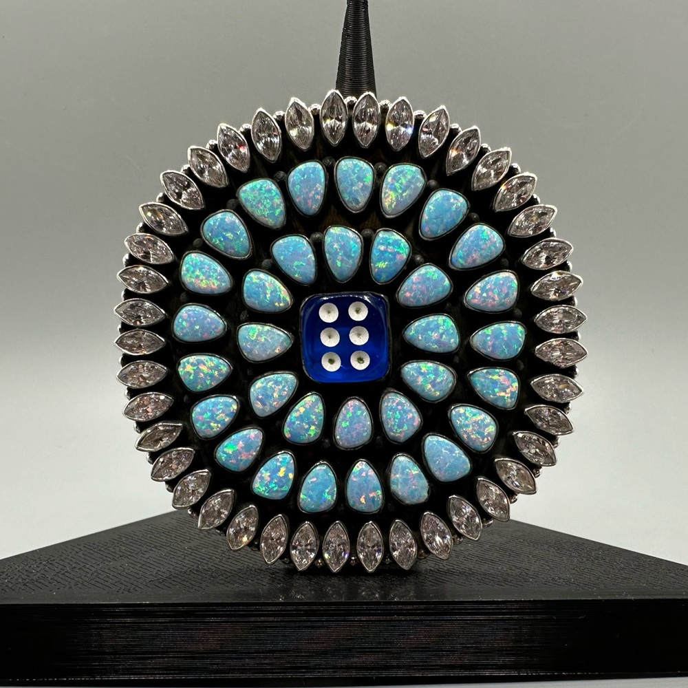 ‼️ MASSIVE ‼️ CZ Blue Opal Dice 🎲 Sterling Silver 925 Handmade Ring Southwestern